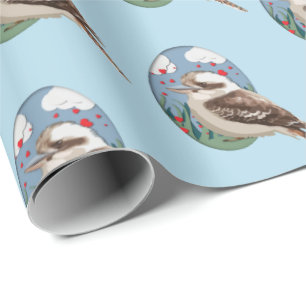 Cute Kookaburra Love Summer Bird Pattern Fun Blue Wrapping Paper