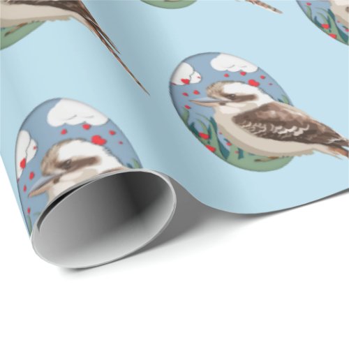 Cute Kookaburra Love Summer Bird Pattern Fun Blue Wrapping Paper
