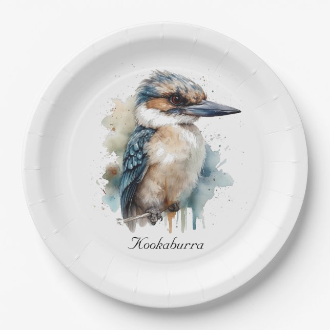 Cute Kookaburra on a Branch, custom Paper Plates (Front)