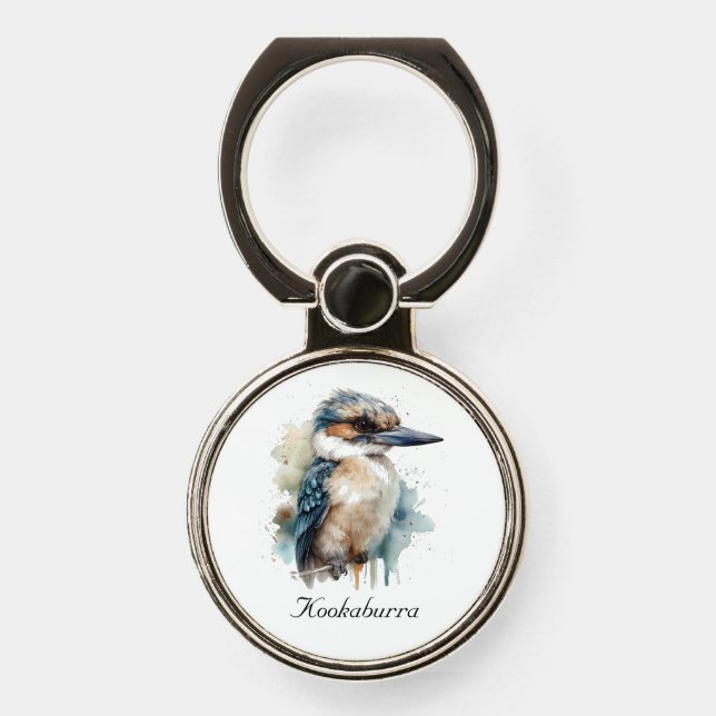 Cute Kookaburra on a Branch , custom Phone Ring Stand (Front)