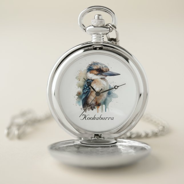 Cute Kookaburra on a Branch , custom Pocket Watch (Inside)