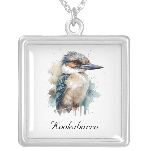 Cute Kookaburra on a Branch , custom Silver Plated Necklace (Front)