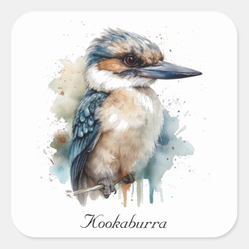 Cute Kookaburra on a branch painted in watercolor Square Sticker