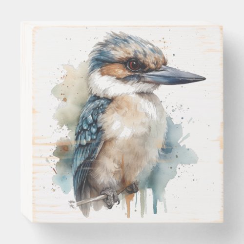 Cute Kookaburra on a branch painted in watercolor Wooden Box Sign