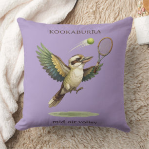 Cute Kookaburra Playing Tennis Mid-Air Volley Throw Pillow