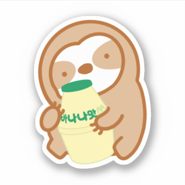 Cute Korean Banana Flavored Milk Sloth Sticker (Front)