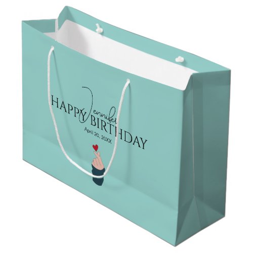 Cute Korean Finger With Heart Happy Birthday Large Gift Bag