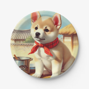 Cute Korean Jindo Dog Painting Paper Plates