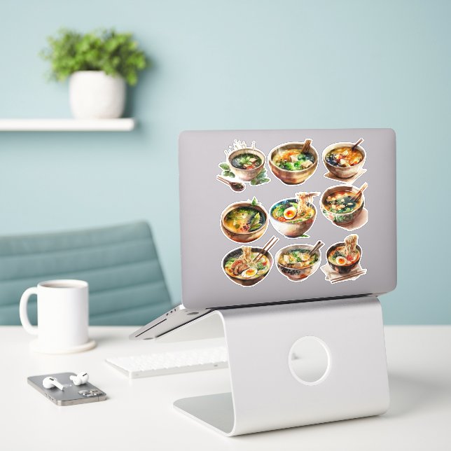 Cute Korean Ramen & Soup Sticker Sheet30006 (Laptop On Desk)
