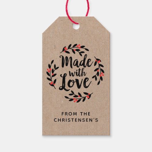 Cute Kraft Handmade With Love Wreath Gift Tags