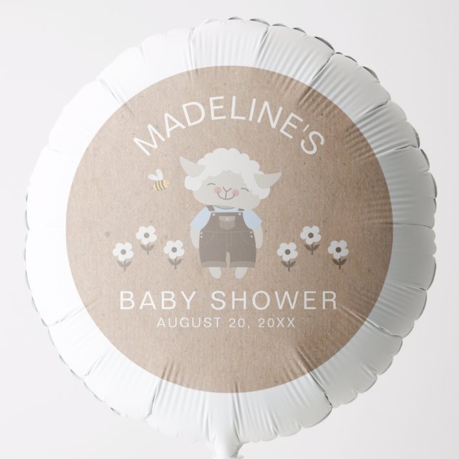 Cute Kraft Rustic Boy Lamb Baby Shower Balloon (Front)