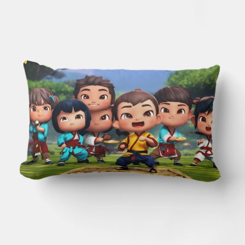 Cute Kungfu Kids Lumbar Pillow