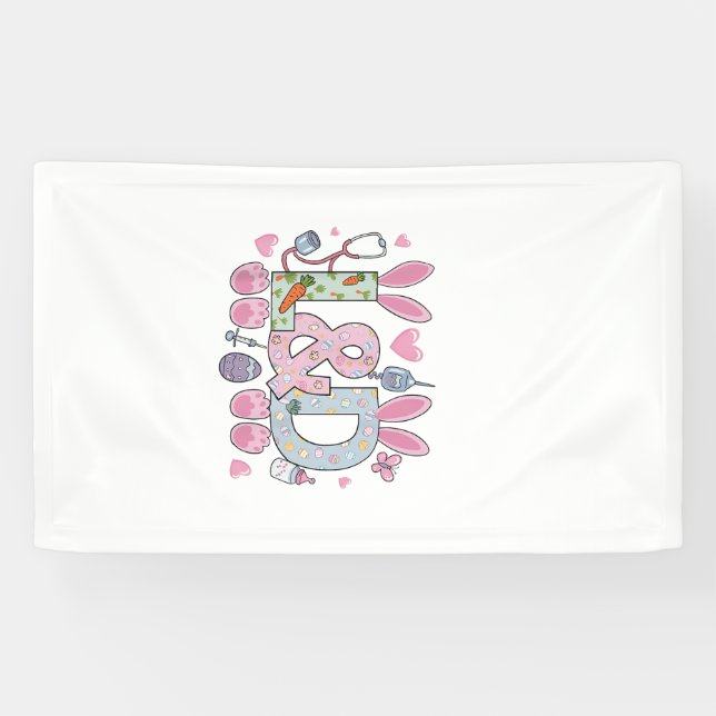 Cute L&D Labor and Delivery Nurse Easter Bunny Egg Banner (Horizontal)