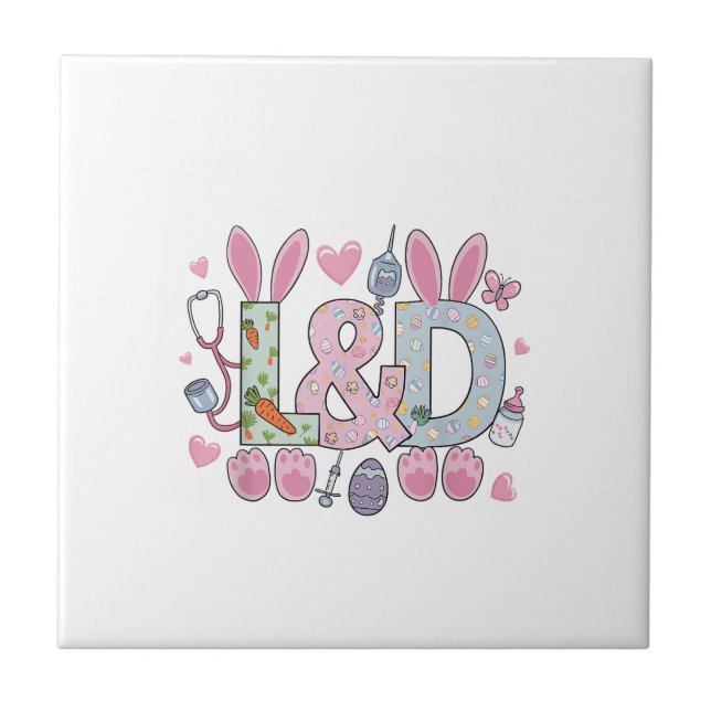 Cute L&D Labor and Delivery Nurse Easter Bunny Egg Ceramic Tile (Front)