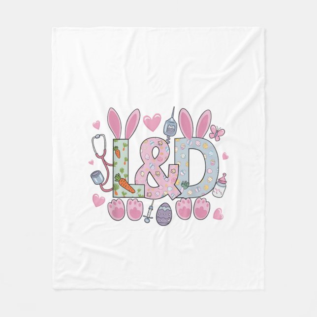 Cute L&D Labor and Delivery Nurse Easter Bunny Egg Fleece Blanket (Front)