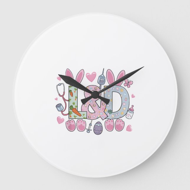 Cute L&D Labor and Delivery Nurse Easter Bunny Egg Large Clock (Front)