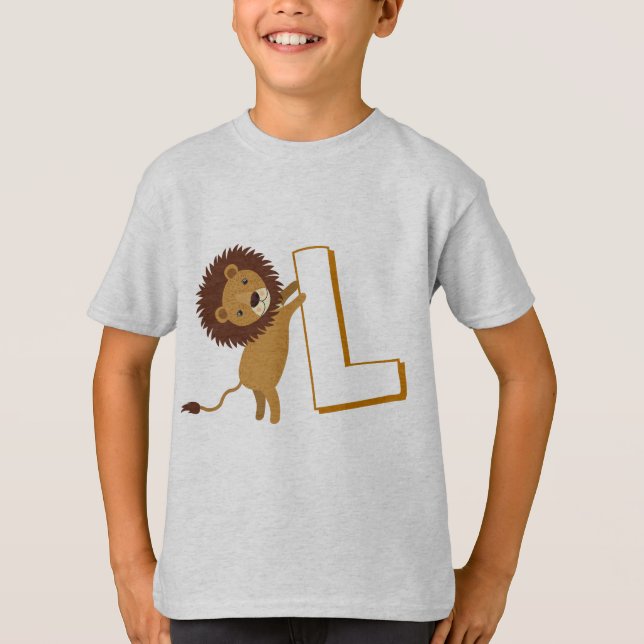Cute L For Lion - Kids English ABCD Alphabet T-Shirt (Front)