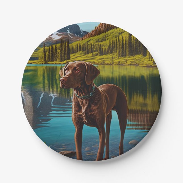 Cute Lab Dog Chocolate Labrador Retriever Animal Paper Plates (Front)