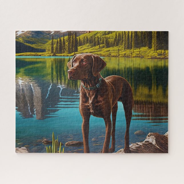 Cute Lab Dog Chocolate Labrador Retriever Jigsaw Puzzle (Horizontal)