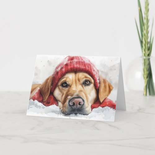 Cute Lab Dog in Winter Hat Holiday Christmas Card 