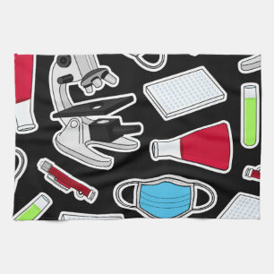 Cute Lab Pattern Black Background Kitchen Towel