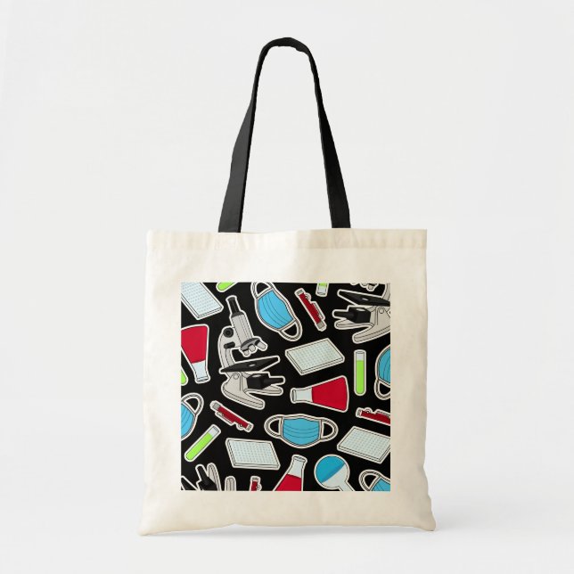 Cute Lab Pattern Black Background Tote Bag (Front)