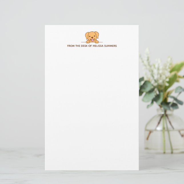 Cute Lab Retriever Dog Peeking Custom Text Stationery (Standing Front)