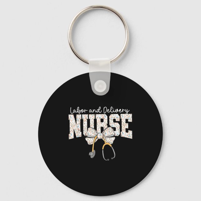 Cute Labor And Delivery Nurse Stethoscope Coquette Keychain (Front)