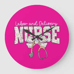 Cute Labor and Delivery Nurse Stethoscope Coquette Large Clock