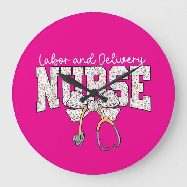 Cute Labor and Delivery Nurse Stethoscope Coquette Large Clock (Front)
