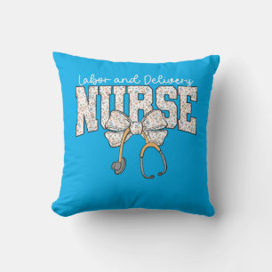 Cute Labor and Delivery Nurse Stethoscope Coquette Throw Pillow