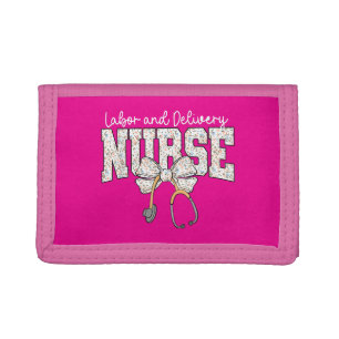 Cute Labor and Delivery Nurse Stethoscope Coquette Tri-fold Wallet