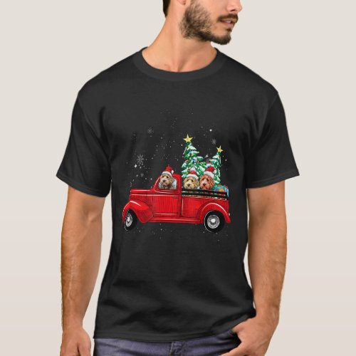 Cute Labradoodle Dog Driving Xmas Truck Christmas  T_Shirt