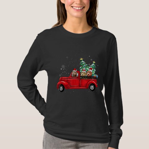 Cute Labradoodle Dog Driving Xmas Truck Christmas  T_Shirt