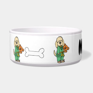 Cute Labradoodle Dog with Teddy Bear Cartoon Bowl