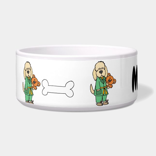 Cute Labradoodle Dog with Teddy Bear Cartoon Bowl (Left)