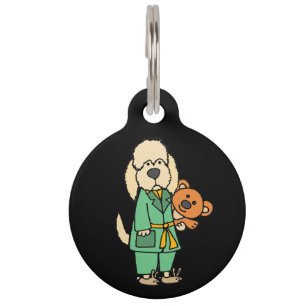 Cute Labradoodle Dog with Teddy Bear Cartoon Pet ID Tag