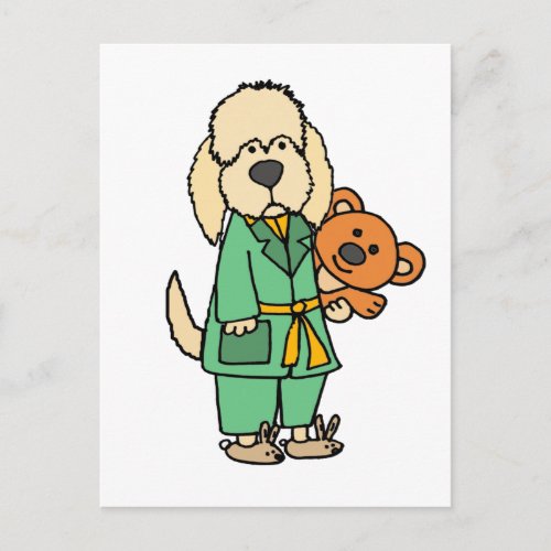 Cute Labradoodle Dog with Teddy Bear Cartoon Postcard