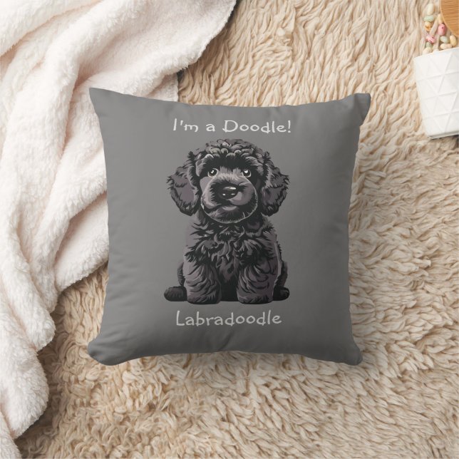 Cute Labradoodle Puppy - I'm a Doodle! Throw Pillow (Blanket)
