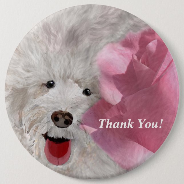 Cute Labradoodle & Rose Fun Button (Front)