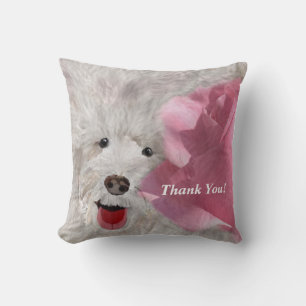 Cute Labradoodle & Rose Fun Throw Pillow