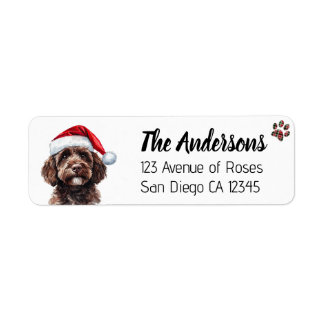 Cute Labradoodle with Santa Hat Label