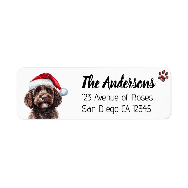 Cute Labradoodle with Santa Hat Label (Front)