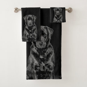Cute Labrador Black Dog Puppy Pet Sketch Bath Towel Set