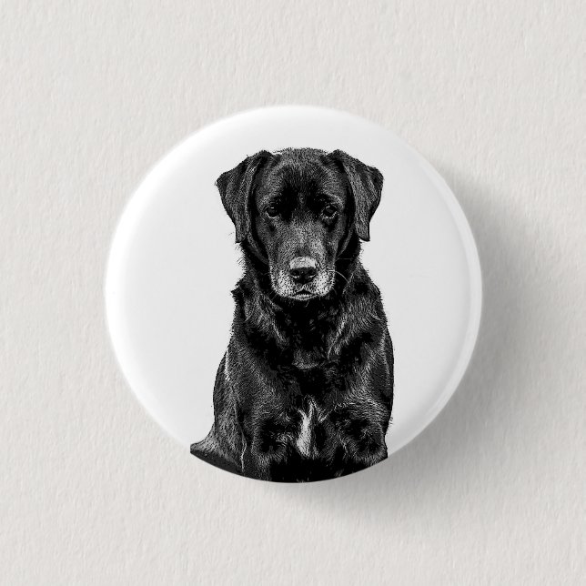 Cute Labrador Black Dog Puppy Pet Sketch Button (Front)
