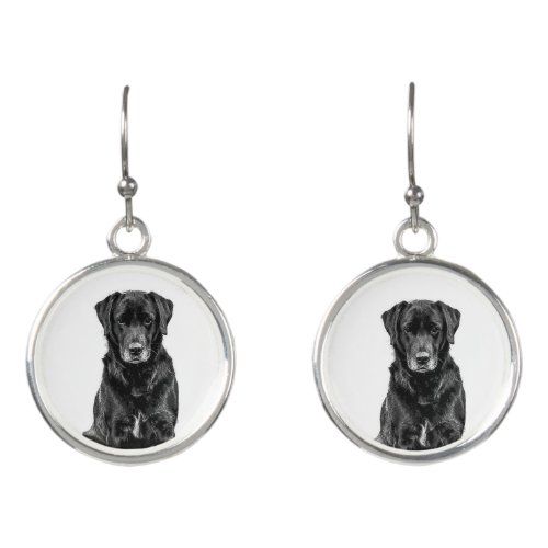 Cute Labrador Black Dog Puppy Pet Sketch Earrings