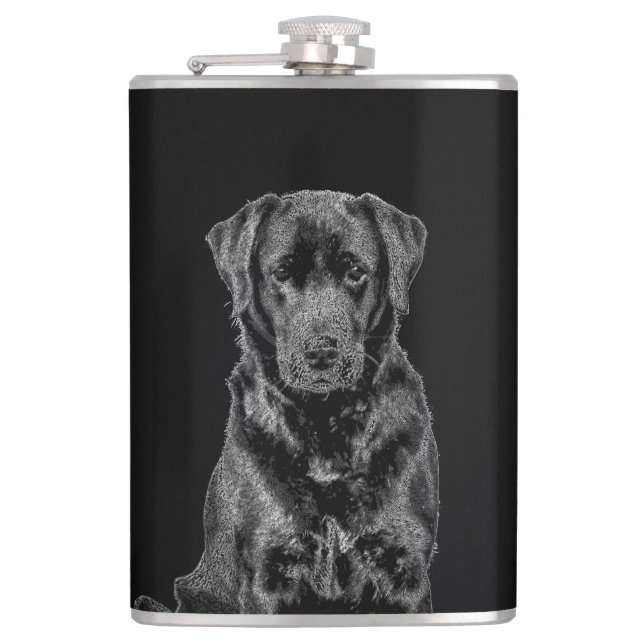 Cute Labrador Black Dog Puppy Pet Sketch Flask (Front)