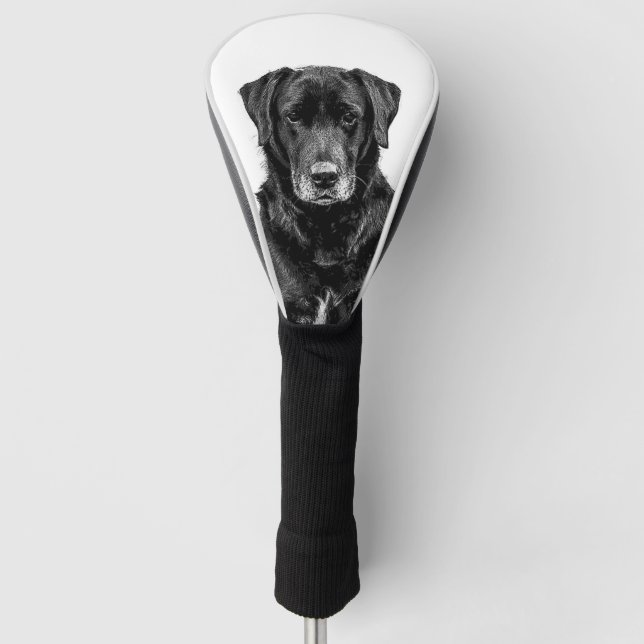 Cute Labrador Black Dog Puppy Pet Sketch Golf Head Cover (Front)