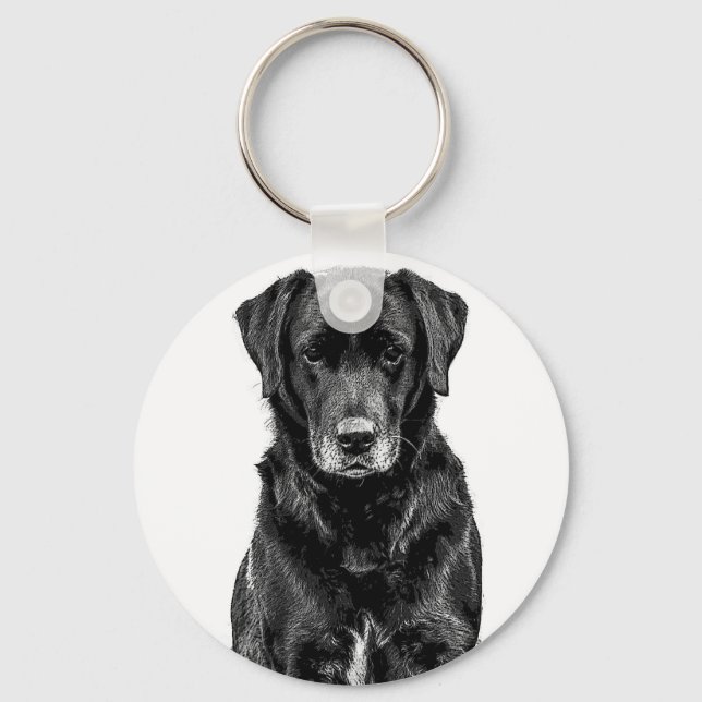 Cute Labrador Black Dog Puppy Pet Sketch Keychain (Front)
