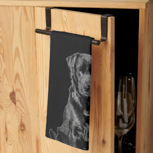 Cute Labrador Black Dog Puppy Pet Sketch Kitchen Towel